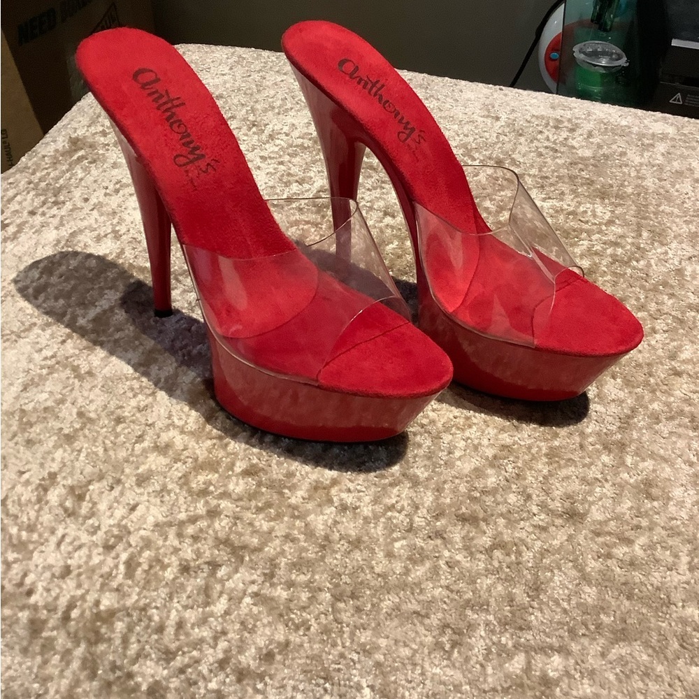 Anthony size 9 red clear high heels pleaser Ellie